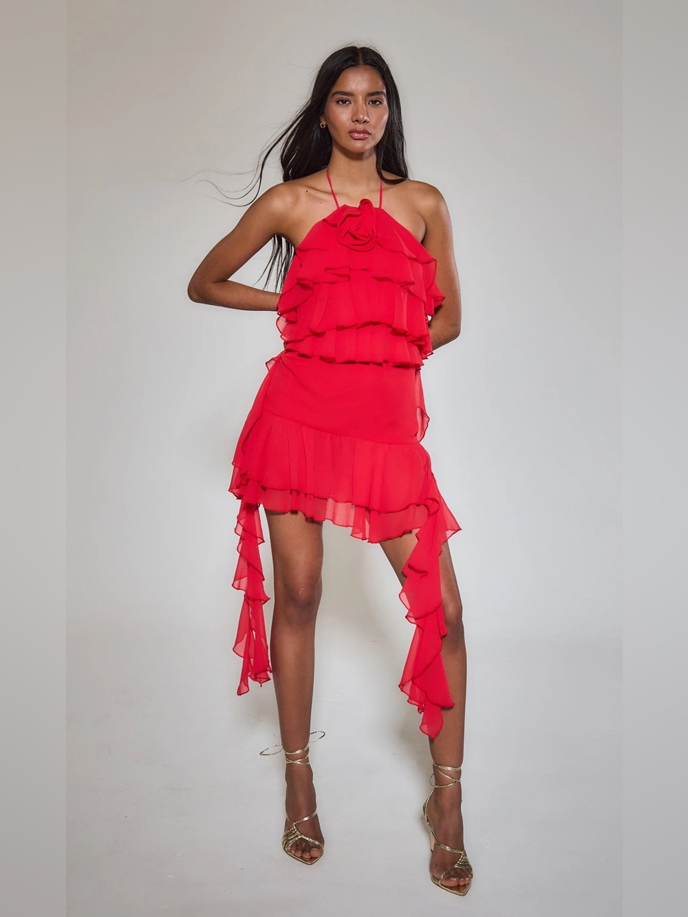 Rare London Ruffled Halter Mini Dress
